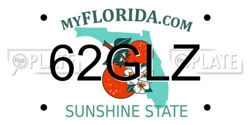 62GLZ Florida License Plate