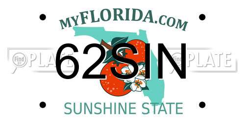 62SIN Florida License Plate