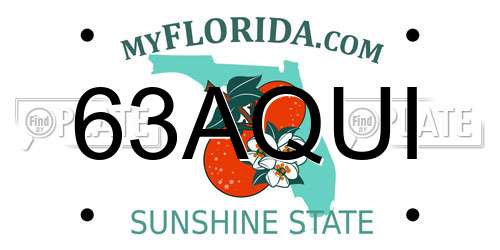 63AQUI Florida License Plate