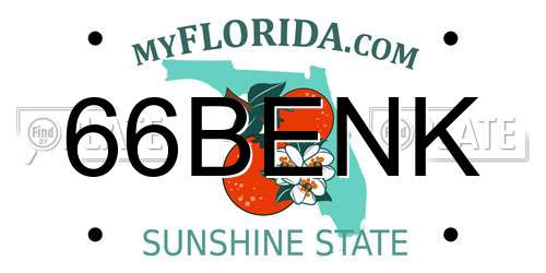 66BENK Florida License Plate