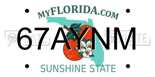 67AYNM Florida License Plate