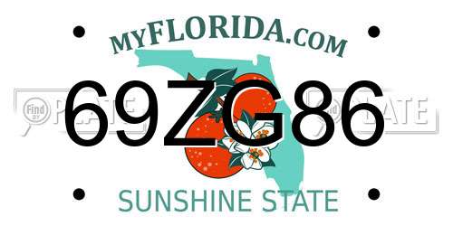 69ZG86 Florida License Plate