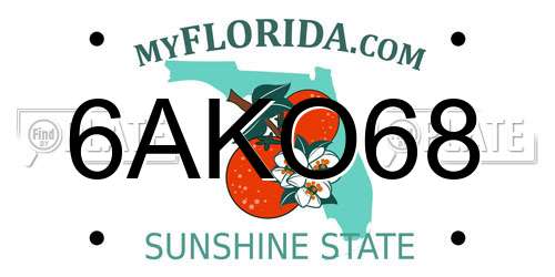 6AKO68 Florida License Plate