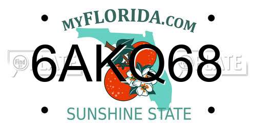 6AKQ68 Florida License Plate