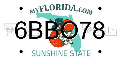 6BBO78 Florida License Plate