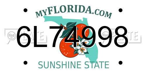 6L74998 Florida License Plate