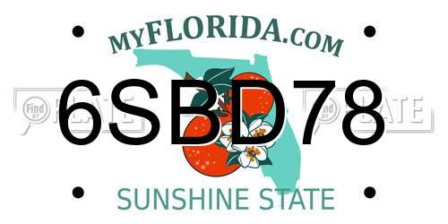 6SBD78 Florida License Plate