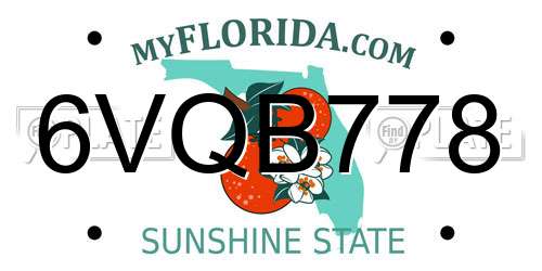 6VQB778 Florida License Plate