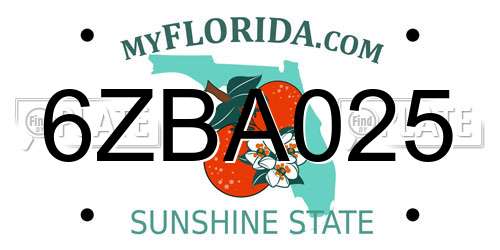 6ZBA025 Florida License Plate