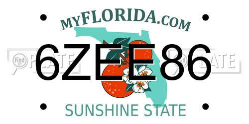 6ZEE86 Florida License Plate