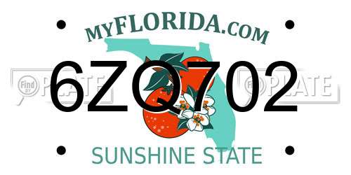 6ZQ702 Florida License Plate