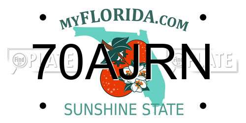 70AJRN Florida License Plate