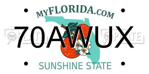 70AWUX Florida License Plate