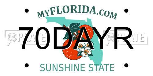 70DAYR Florida License Plate