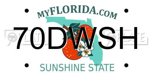 70DWSH Florida License Plate