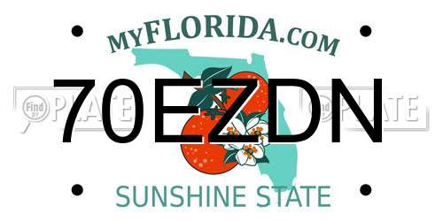 70EZDN Florida License Plate