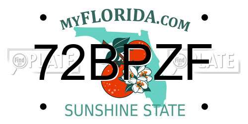 72BPZF Florida License Plate