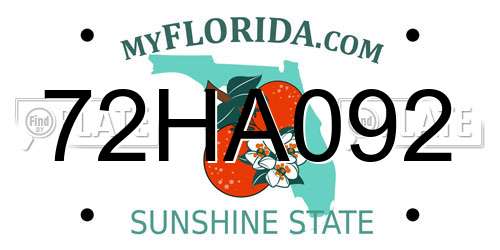 72HA092 Florida License Plate