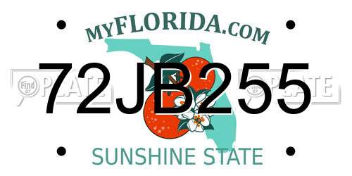 72JB255 Florida License Plate