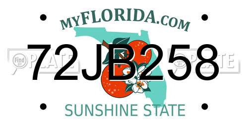 72JB258 Florida License Plate