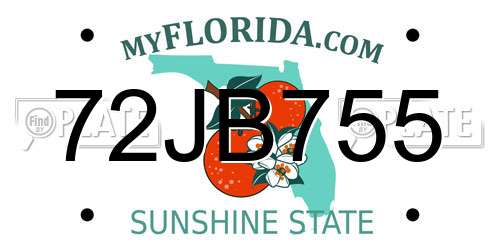 72JB755 Florida License Plate