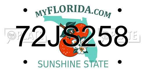 72JS258 Florida License Plate