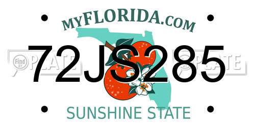 72JS285 Florida License Plate