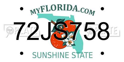 72JS758 Florida License Plate
