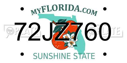 72JZ760 Florida License Plate