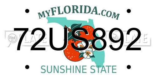 72US892 Florida License Plate