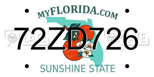 72ZD726 Florida License Plate
