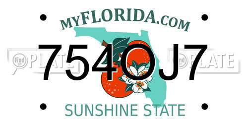 754OJ7 Florida License Plate