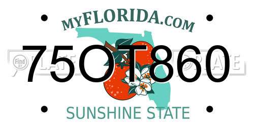 75OT860 Florida License Plate