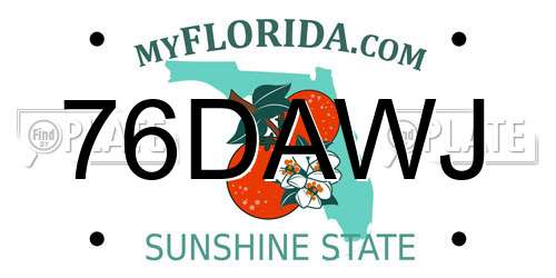76DAWJ Florida License Plate