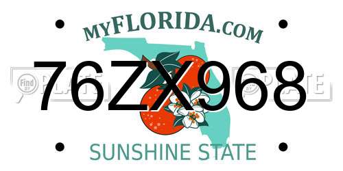 76ZX968 Florida License Plate