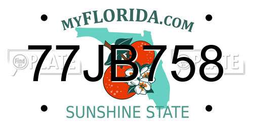 77JB758 Florida License Plate