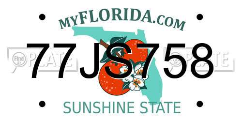 77JS758 Florida License Plate