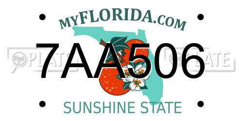 7AA506 Florida License Plate