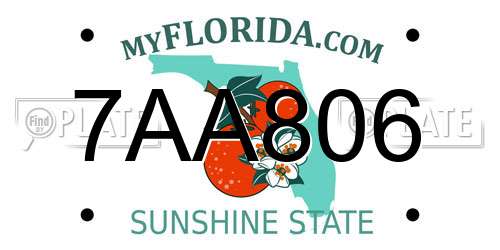 7AA806 Florida License Plate
