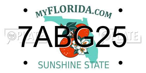 7ABG25 Florida License Plate