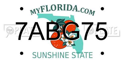 7ABG75 Florida License Plate