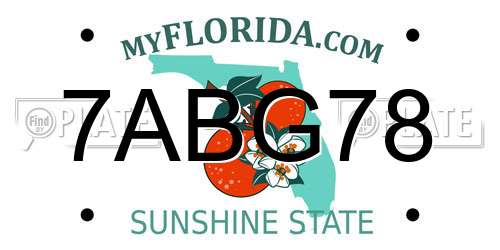 7ABG78 Florida License Plate
