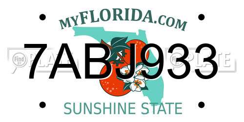 7ABJ933 Florida License Plate