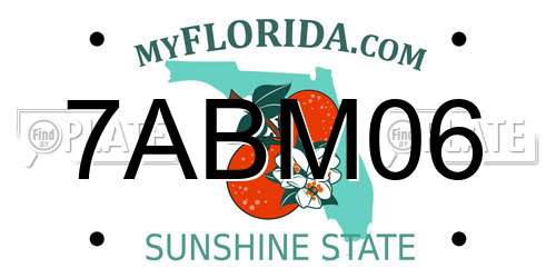 7ABM06 Florida License Plate