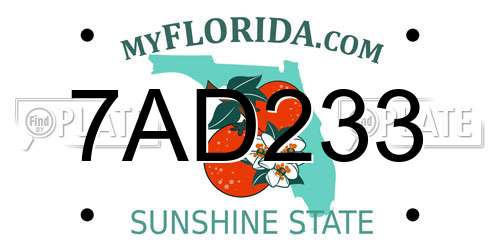 7AD233 Florida License Plate