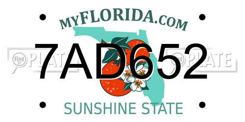 7AD652 Florida License Plate