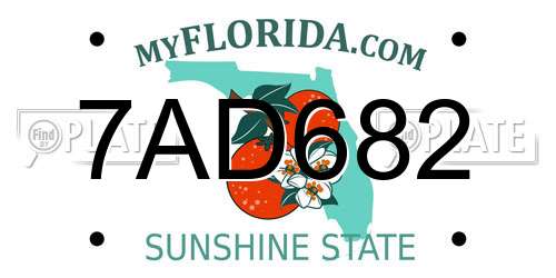 7AD682 Florida License Plate