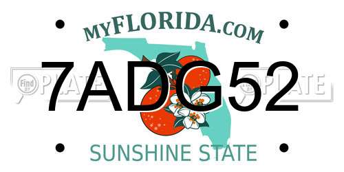 7ADG52 Florida License Plate