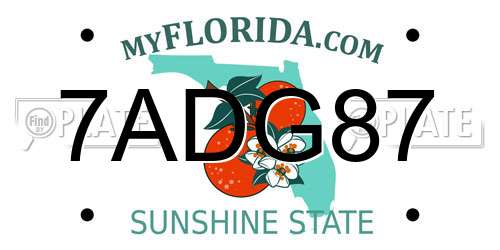 7ADG87 Florida License Plate