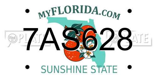 7AS628 Florida License Plate